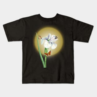 Vintage White Iris Flower illustration Kids T-Shirt